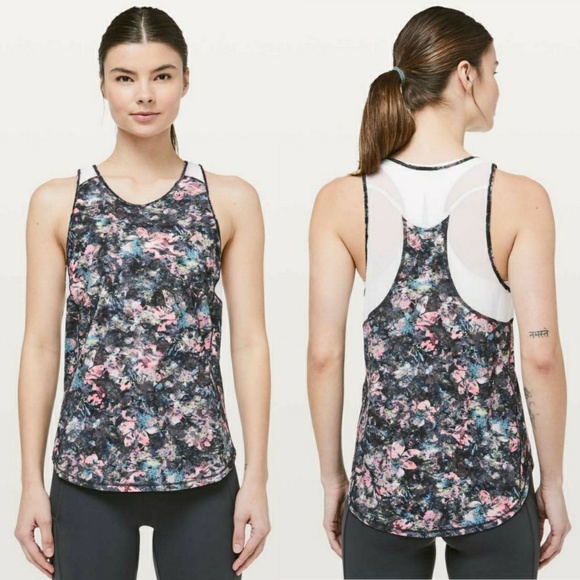 lululemon athletica Tops - Lululemon Sculpt Tank II Gray Pink Floral Mesh Top